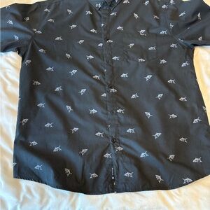 Men's Black Shark Patterned Casual Button Down Shirt